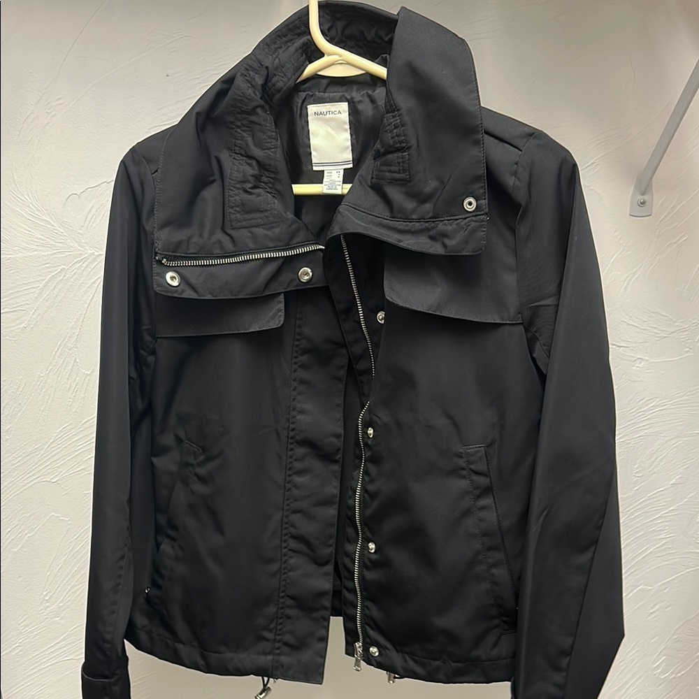 Nautica Black Utility Jacket with Collared Neckline